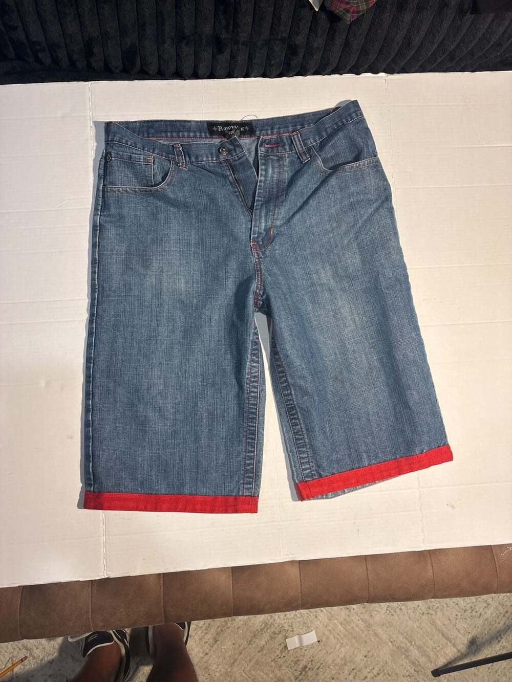 Raw Blue Since 1983 Vintage Y2K Baggy Denim Shorts with Red Trim Size 36